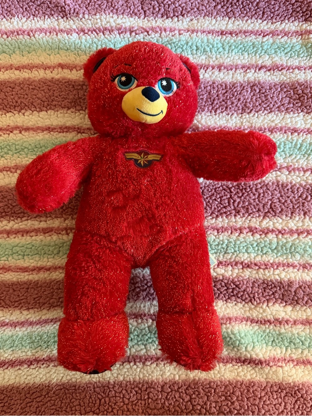 Build-A-Bear Red Plush Bear with Yellow Snout and Blue Eyes